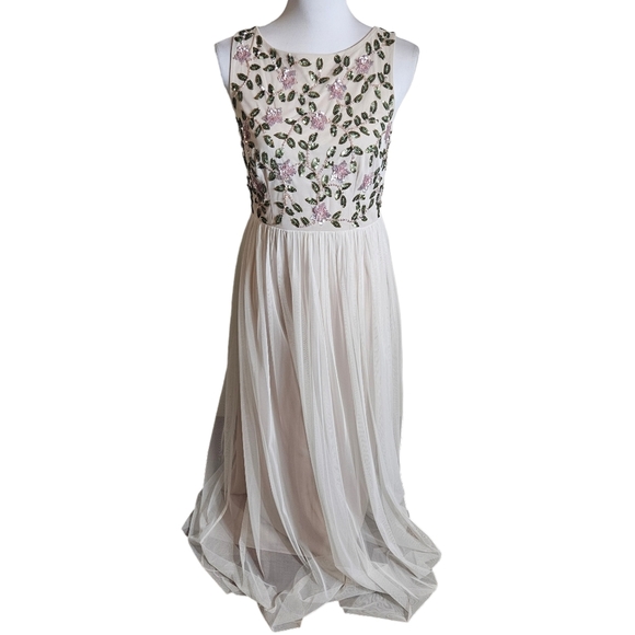 Adrianna Papell Floral Sequin Maxi Gown Sz 6 PETITE Formal Fairy Whimsical Dress - Picture 3 of 16